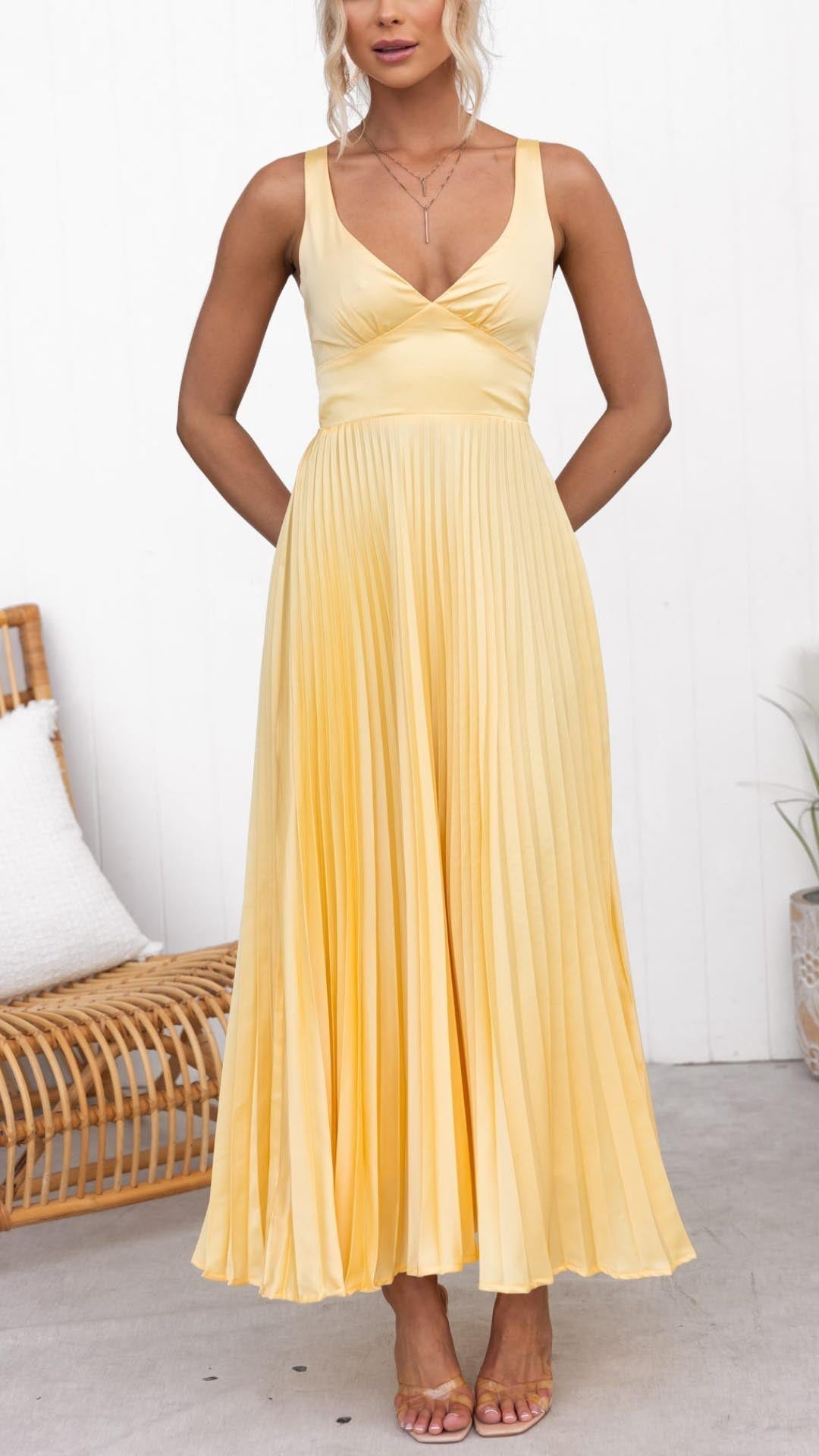 Rosalind | Women's Pleated V-Neck Maxi Dress for Wedding Guests