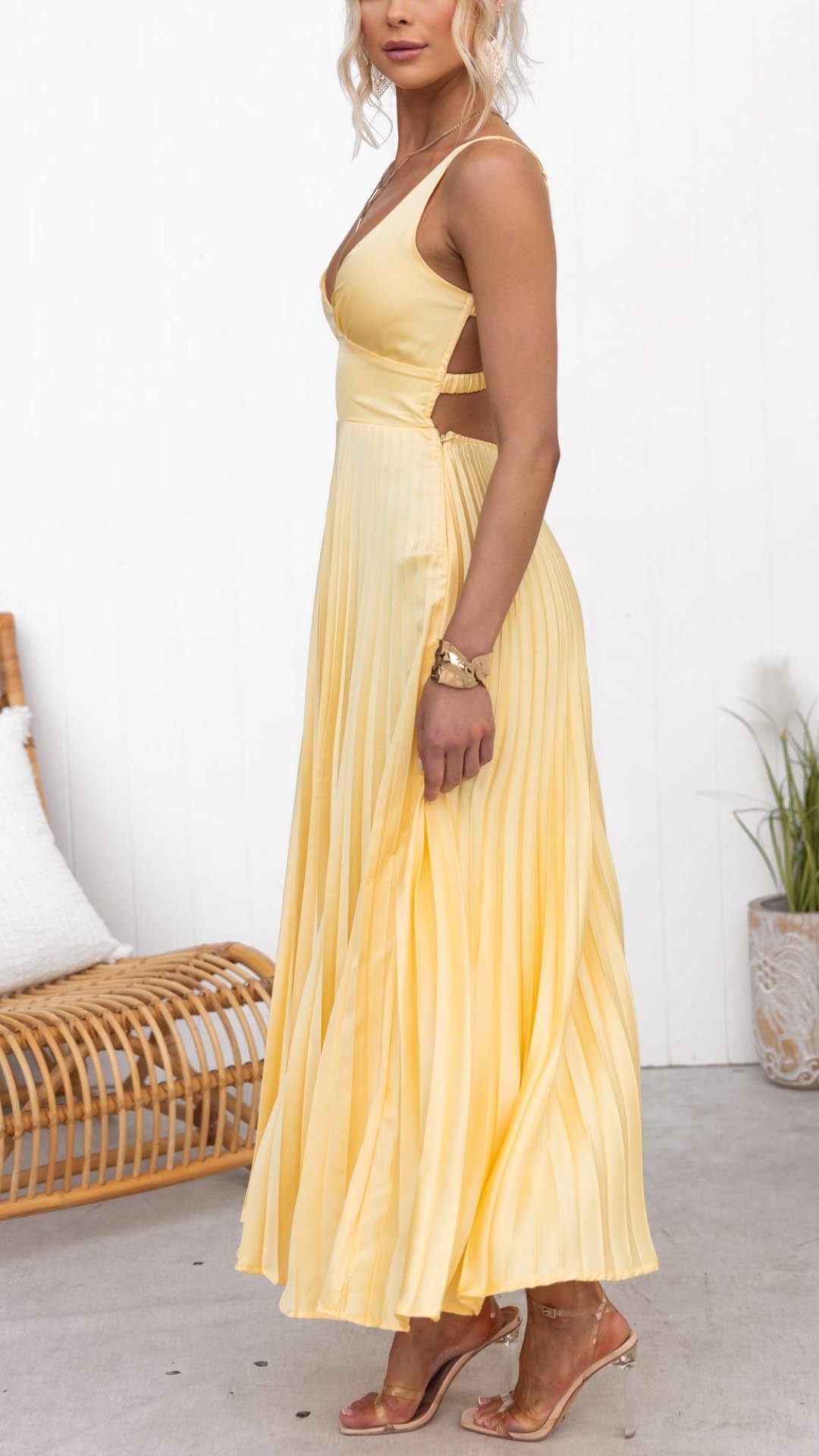Rosalind | Women's Pleated V-Neck Maxi Dress for Wedding Guests