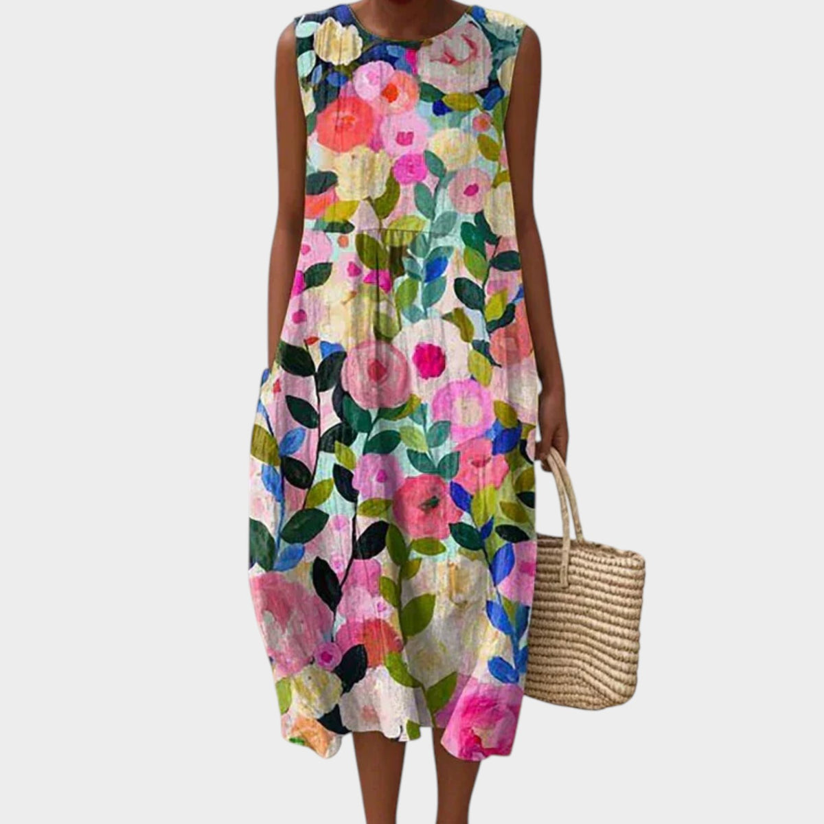 Women’s Patchwork Maxi Dress Sleeveless Floral Print A-Line