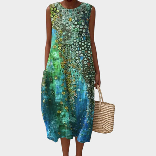 Women’s Midi Dress Lace-Up Back Relaxed Fit Sleeveless