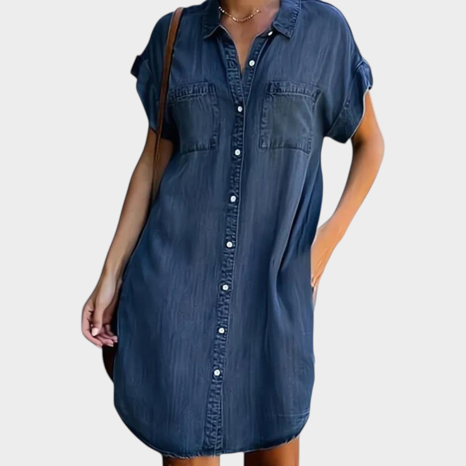 Denim Shirt Button Down Mini Dress with Pockets