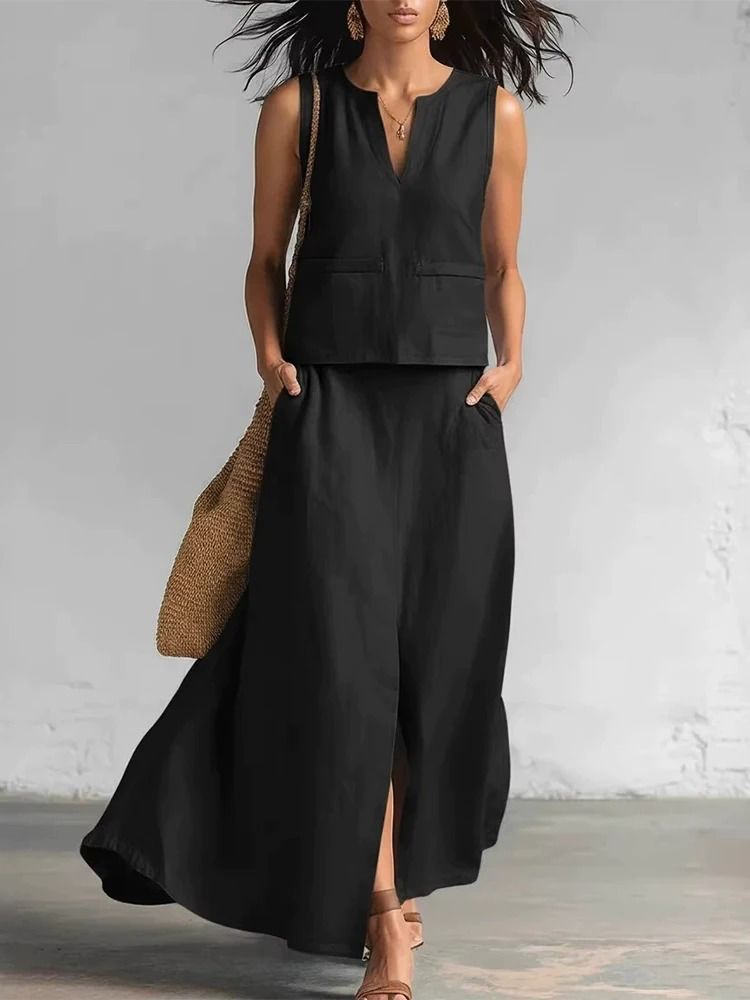 Sleeveless Linen Two-Piece Set