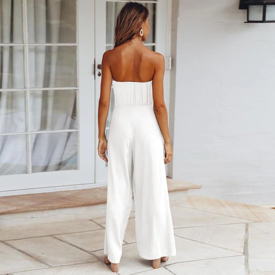 Sandy | Women's Strapless Wide Leg Jumpsuit with Tie Waist