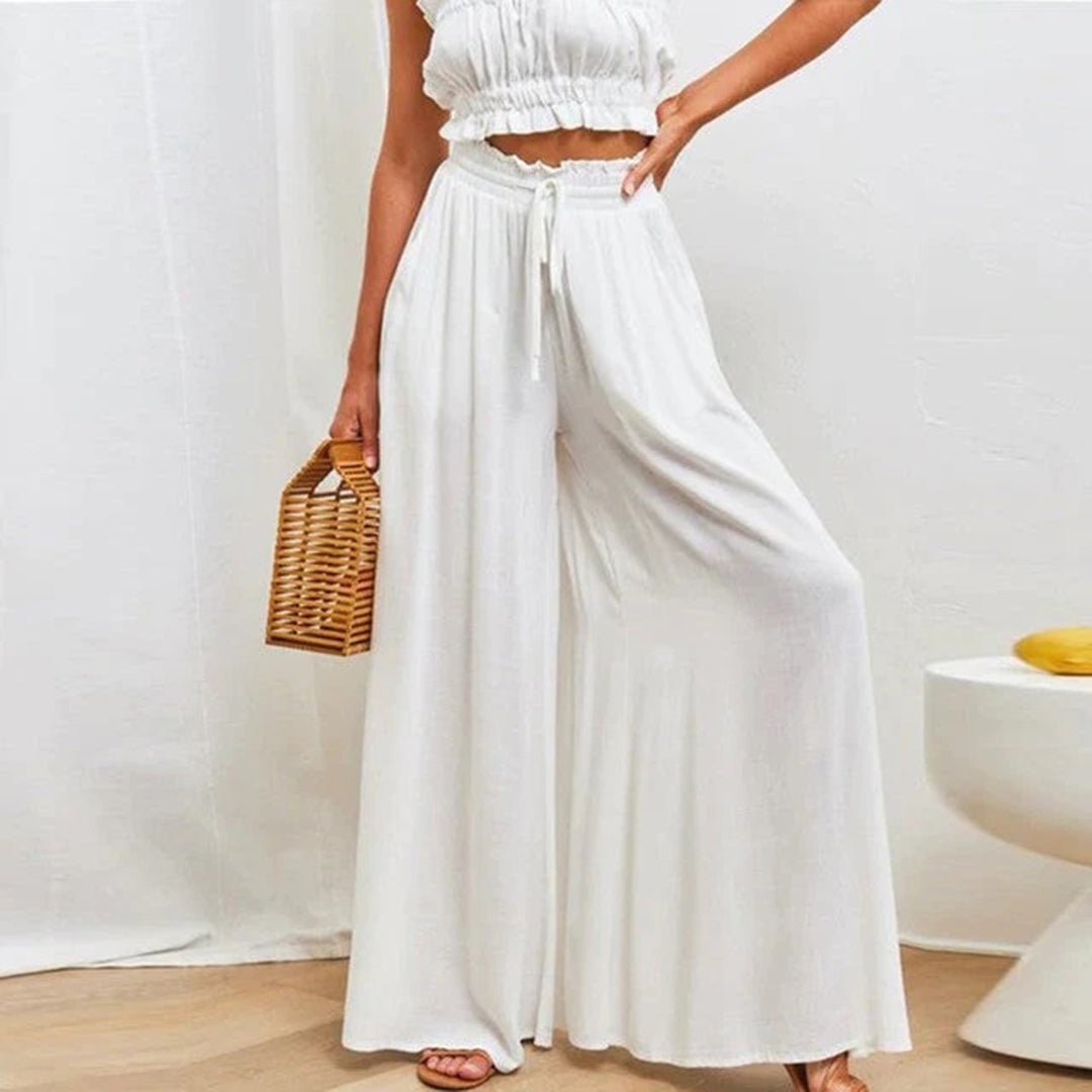 Terra | Women's High-Waisted Wide-Leg Pants with Smocked Drawstring