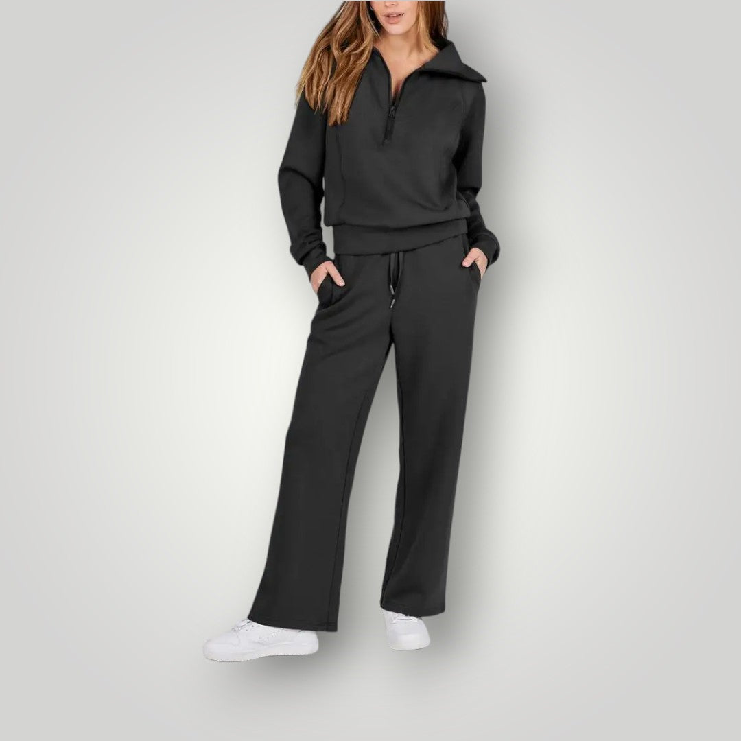 Luna | Women's Cozy Loungewear Set: Half-Zip Sweatshirt & Wide-Leg Pants