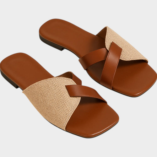 Woven Cross Strap Slide Sandals