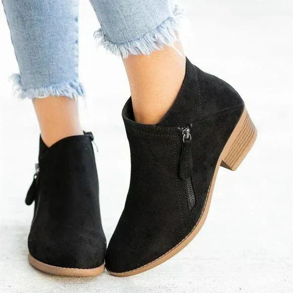 Mona™ Women's Ankle Boots – Low Heel with Side-Zip Closure