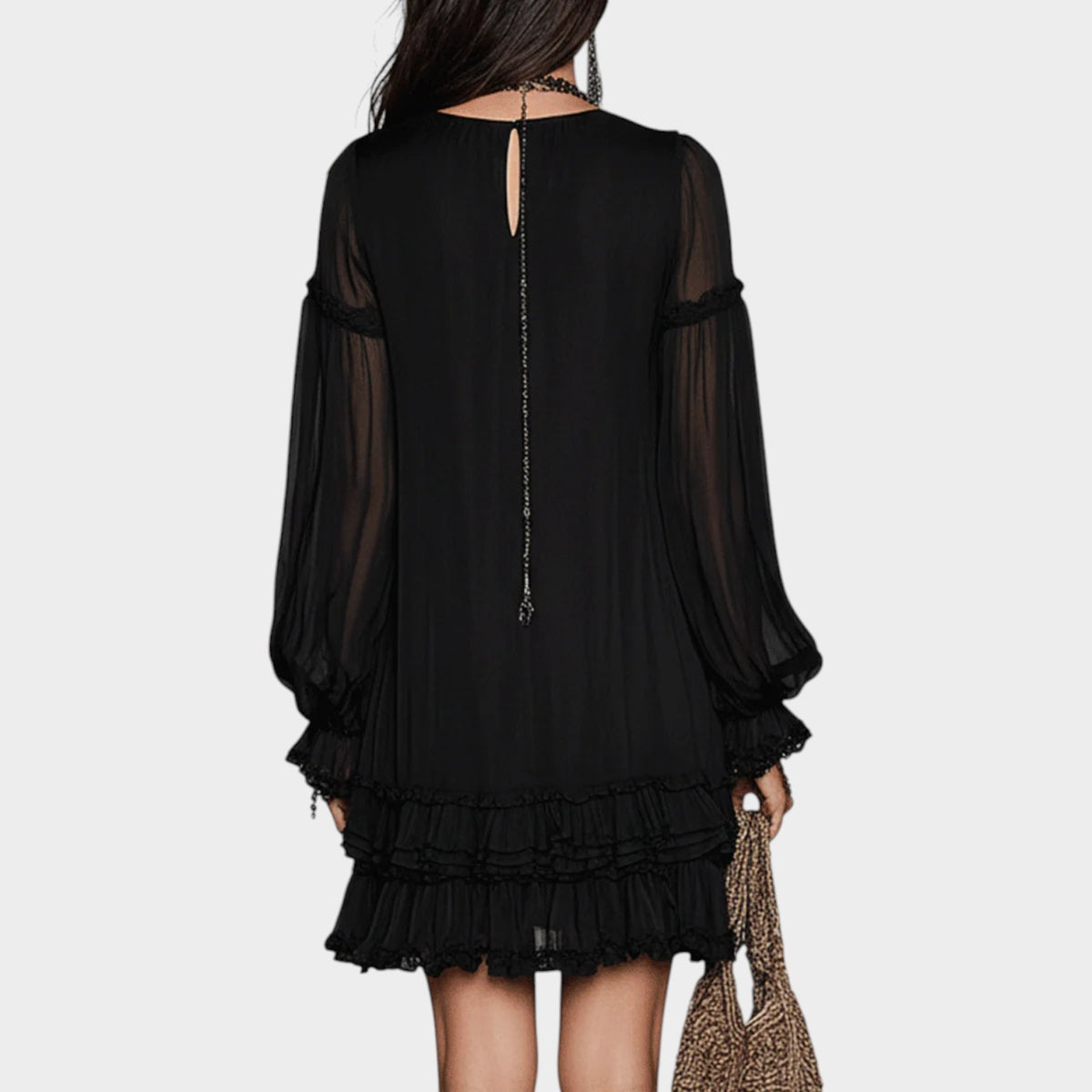 Women's Chiffon Mini Dress with Lantern Sleeve