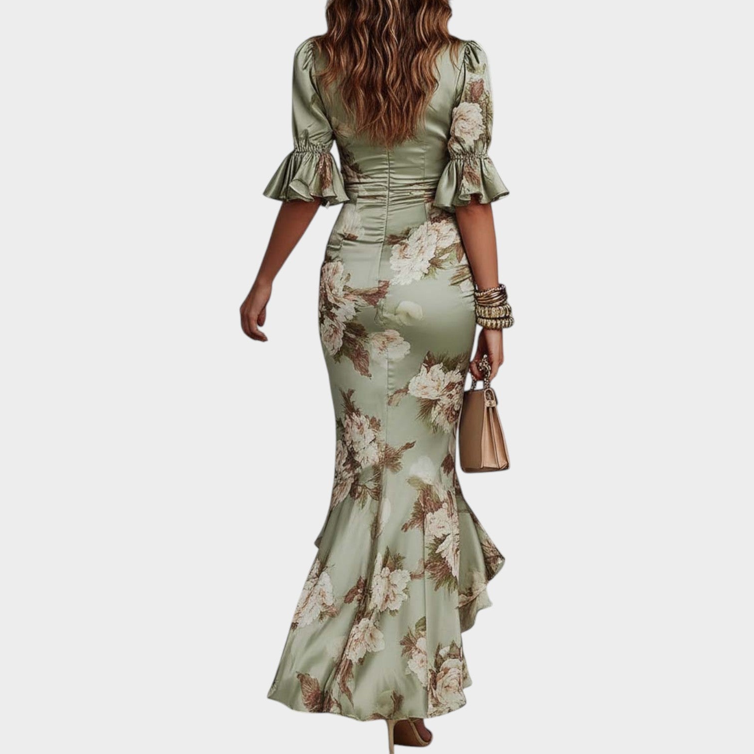 Floral Satin Wedding Guest Maxi Dress
