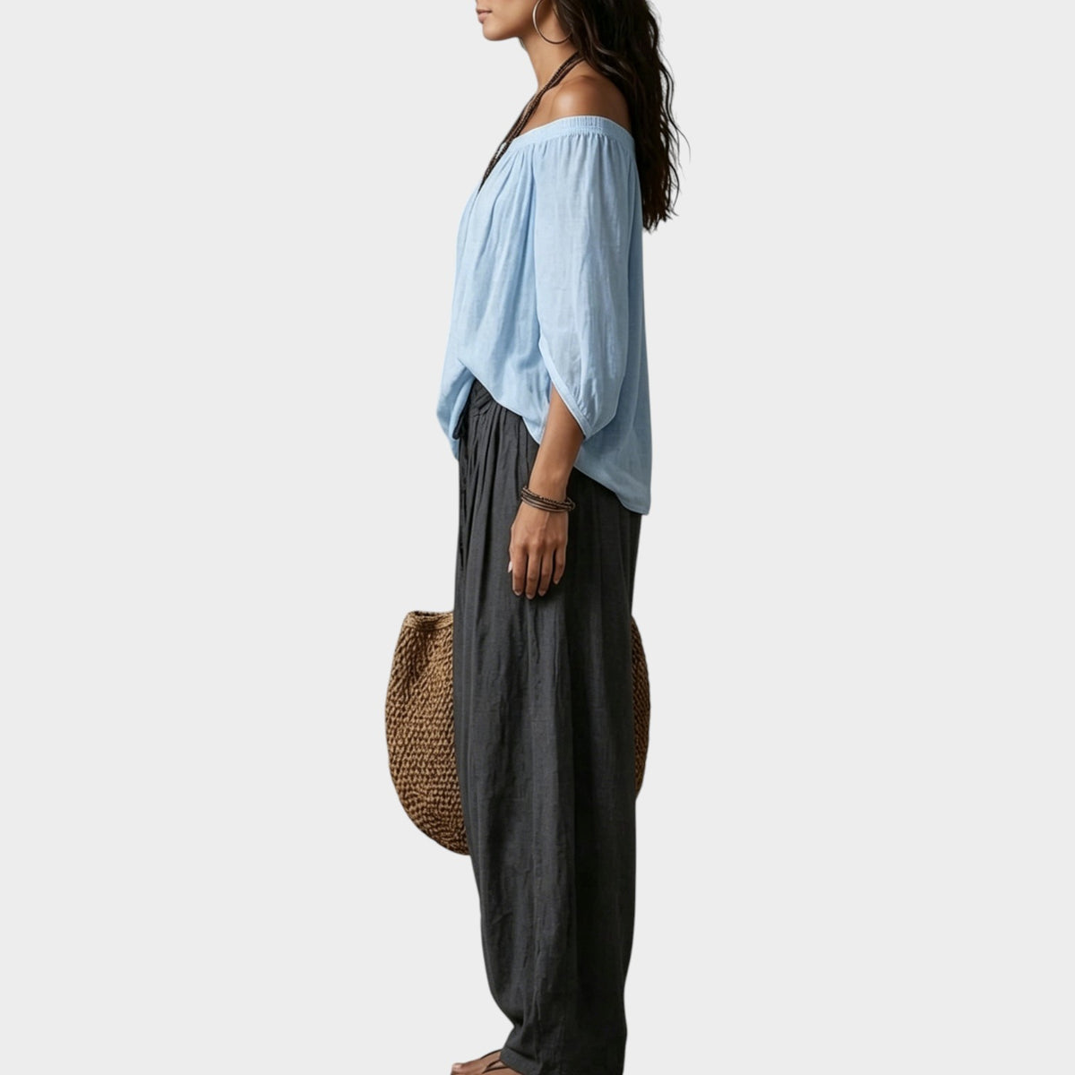 Women's Two Piece Set Fitted Strapless Top & Loose-Fit Pants