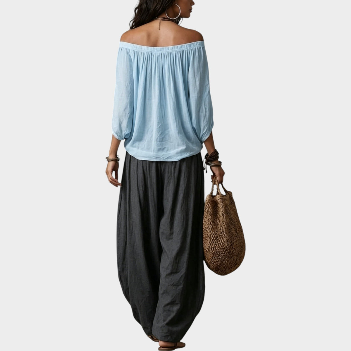 Women's Two Piece Set Fitted Strapless Top & Loose-Fit Pants
