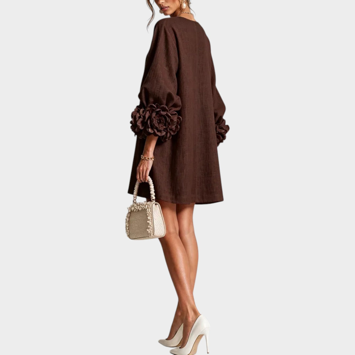 Women's Mini Dress with Floral Sleeves
