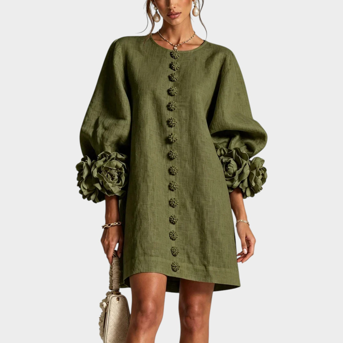 Women's Mini Dress with Floral Sleeves