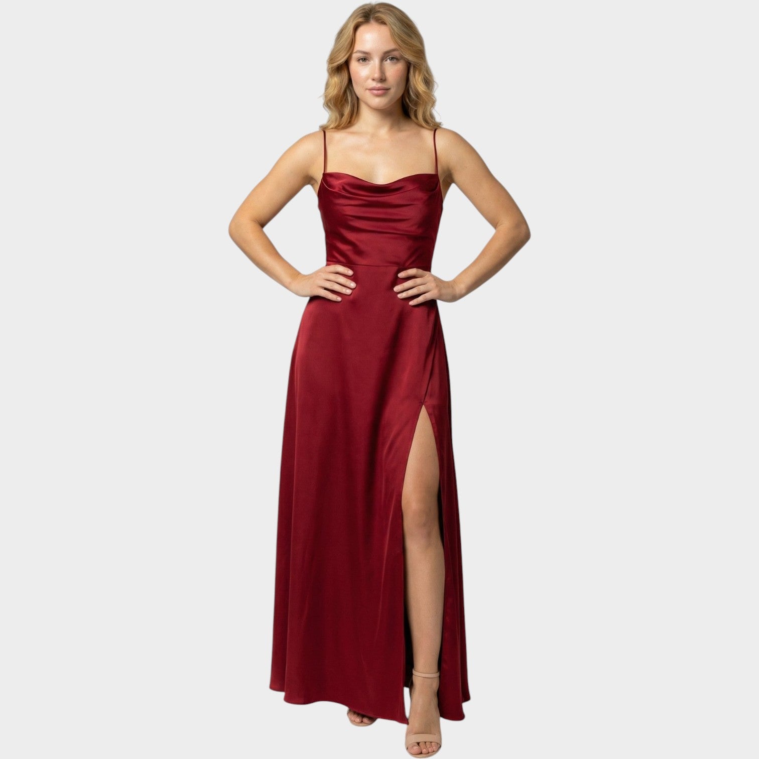 Formal Satin Maxi Dress with Thigh Split