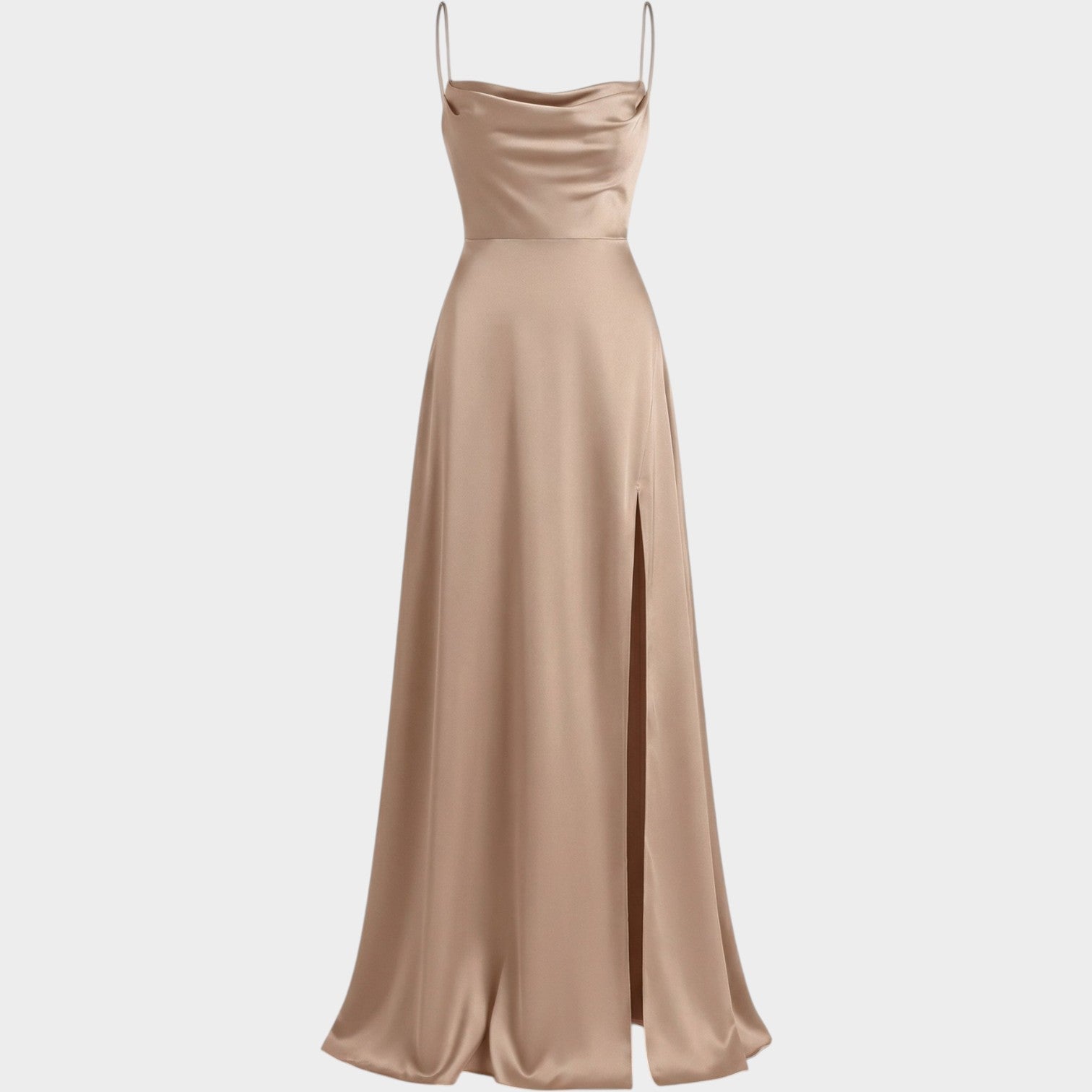 Formal Satin Maxi Dress with Thigh Split
