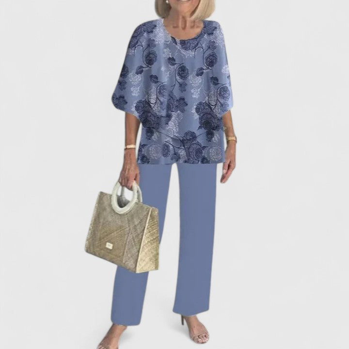Fern | Women's Floral Print Casual Top and Wide-Leg Pants Ensemble