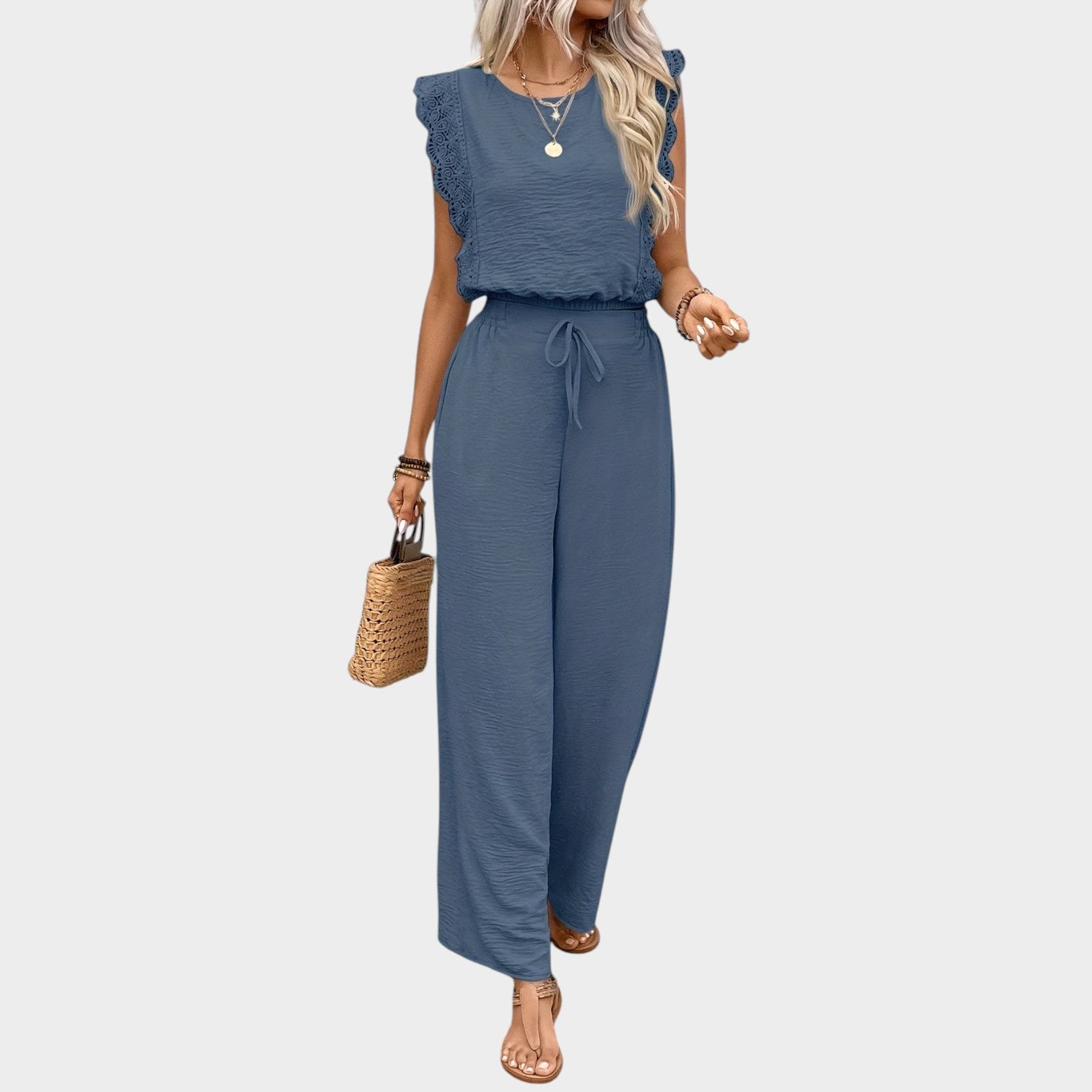 Ruffle Wide Leg Pants Set