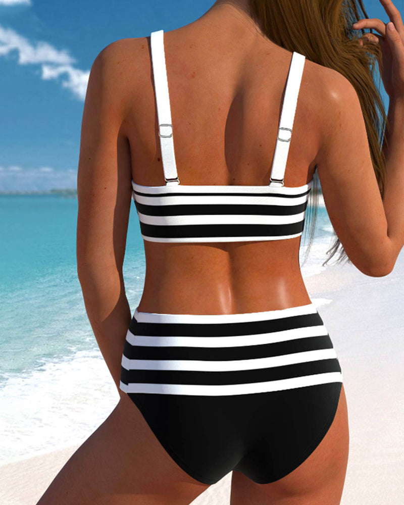 Caroline | Women's Striped High-Waisted Bikini Set