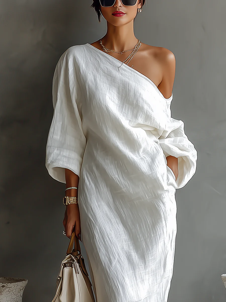 Adrienne | Women's One-Shoulder Long Sleeve Maxi Dress