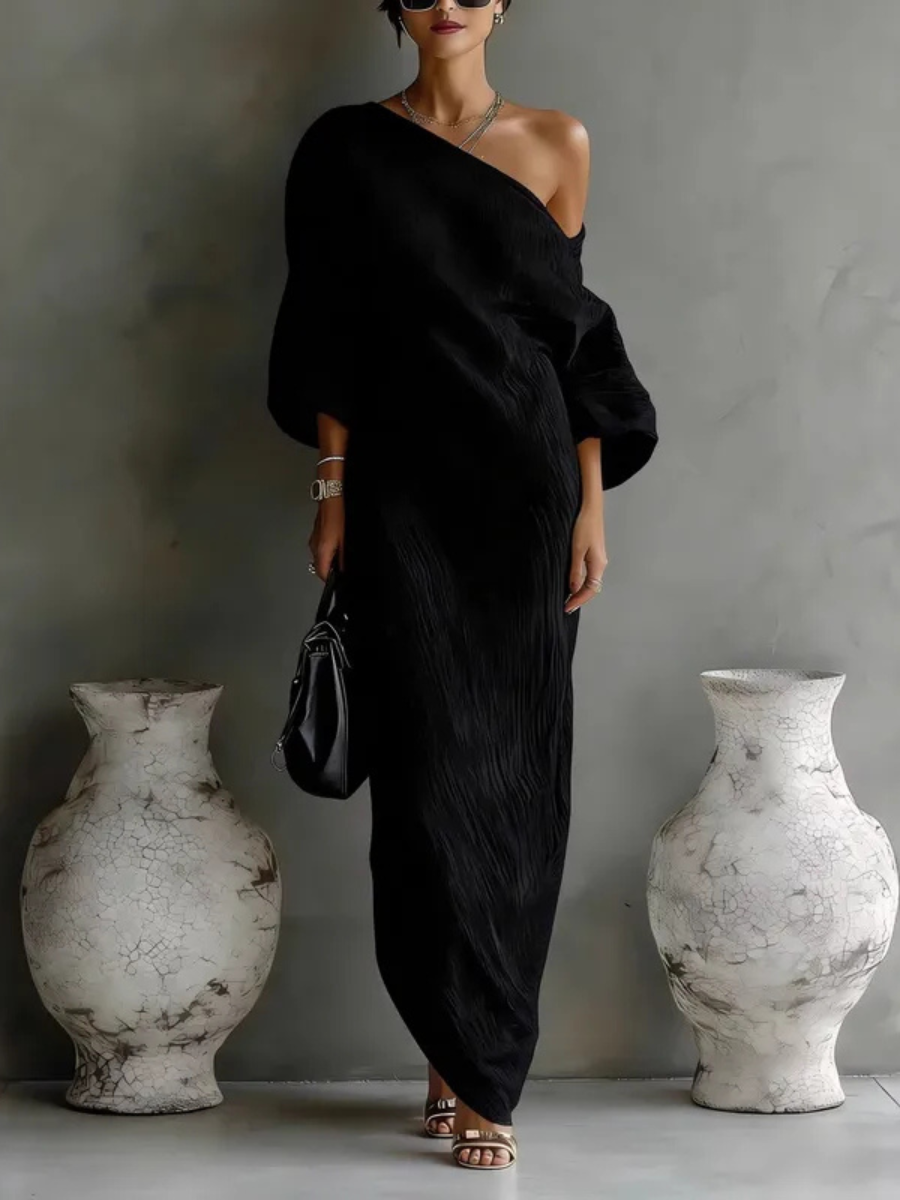 Adrienne | Women's One-Shoulder Long Sleeve Maxi Dress