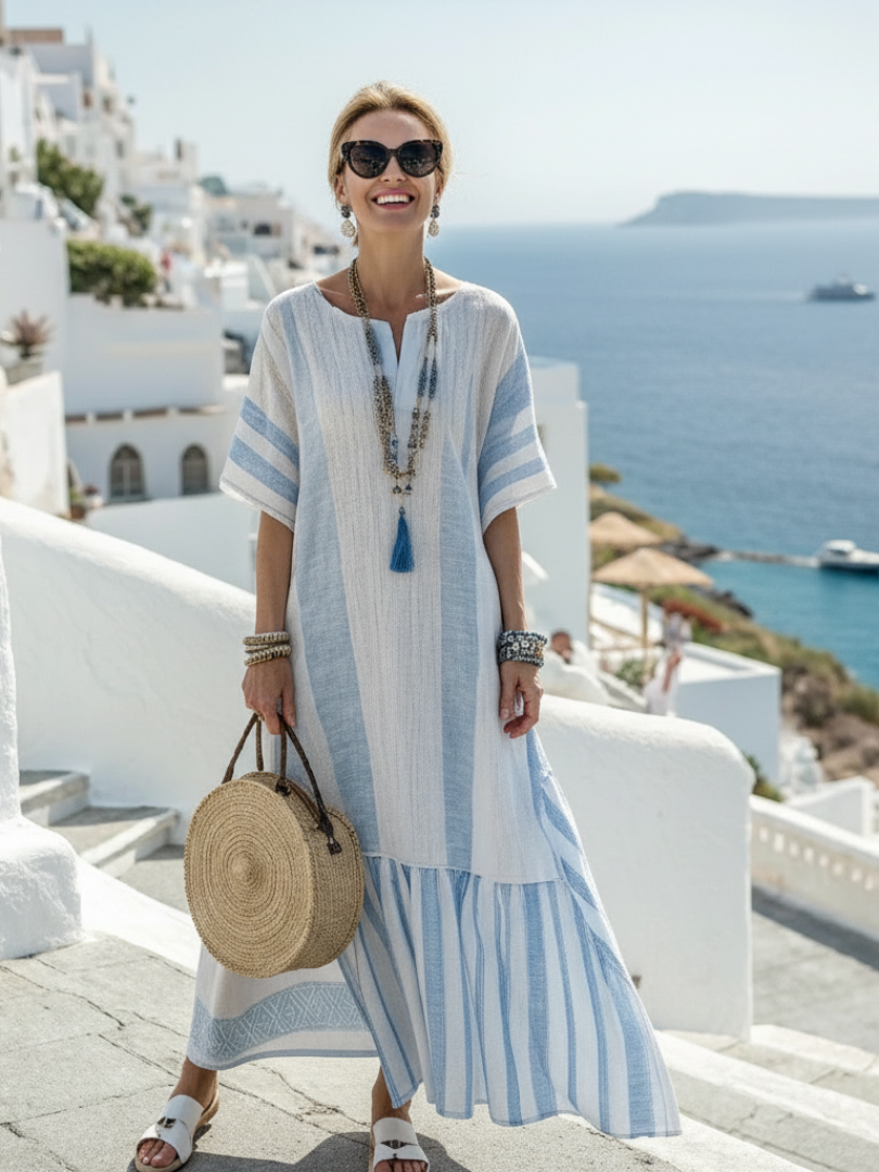 Anastasia | Women's Striped Short Sleeve Maxi Dress" can be rewritten as:

"Anastasia | Women's Striped Short Sleeve Maxi Gown