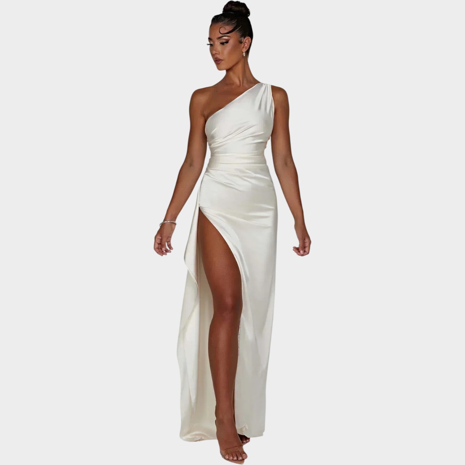 Satin One Shoulder Formal Maxi Dress