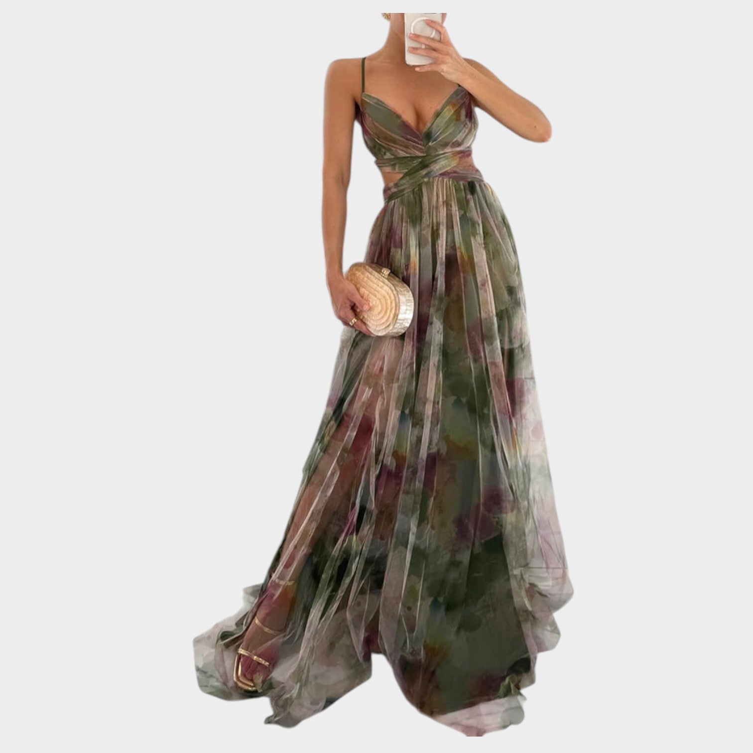 Floral Wedding Guest Maxi Dress with Cross Wrap Bodice