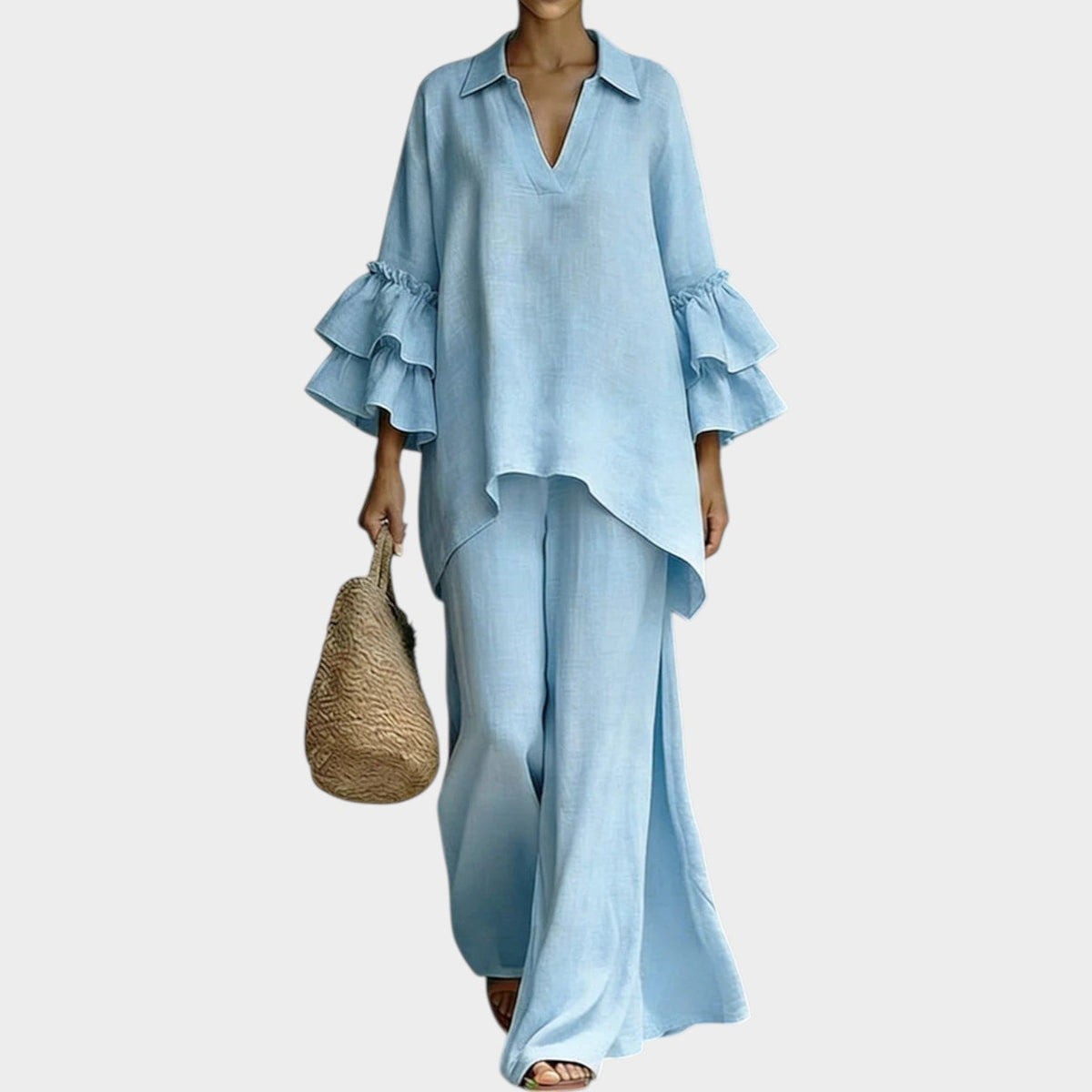 Women's Ruffle Sleeve Two Piece Matching Set