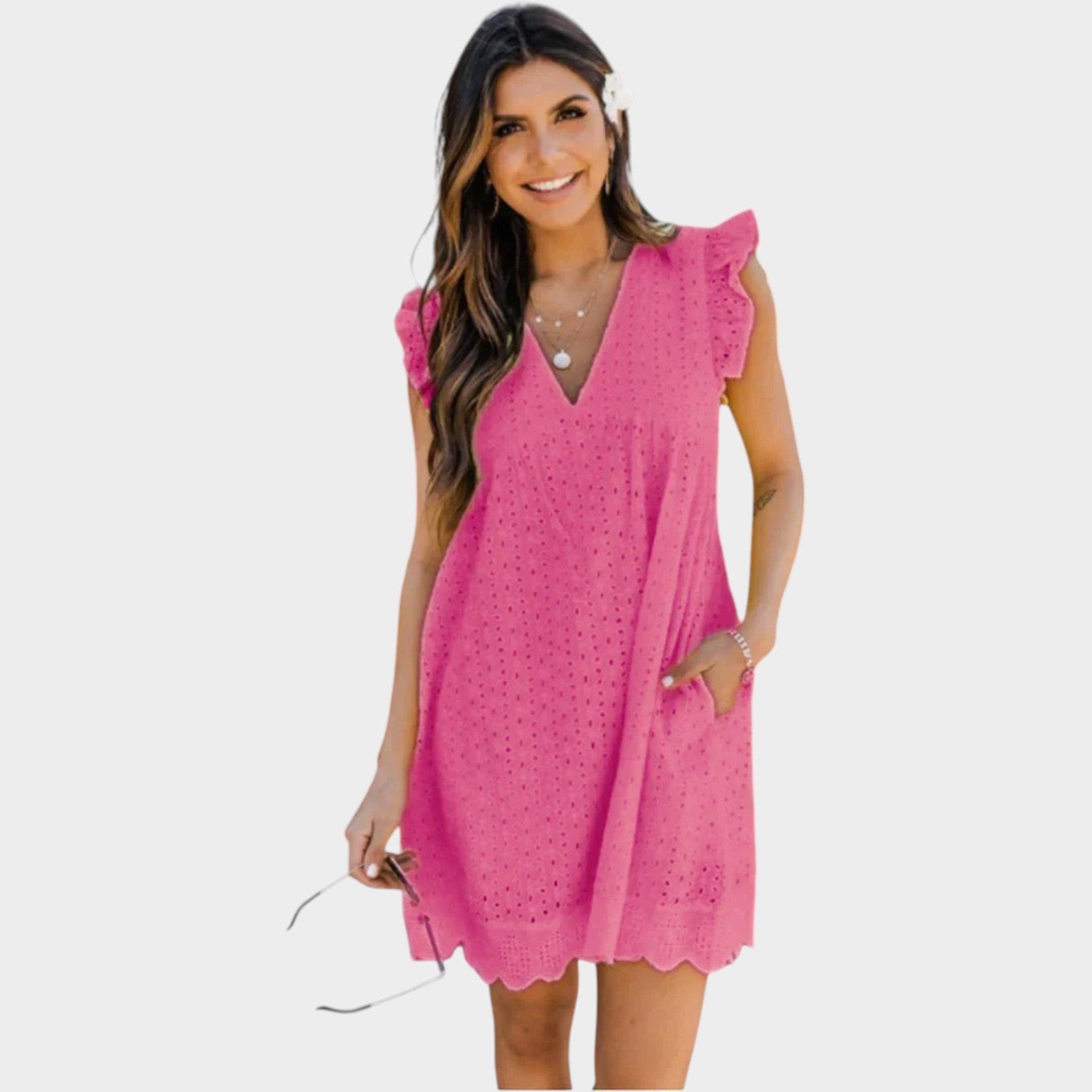 Eyelet V-Neck Summer Dress