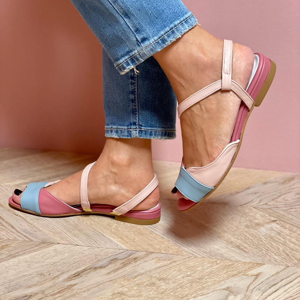 Roselina™ | Asymmetrical Pink Color-Block Sandals