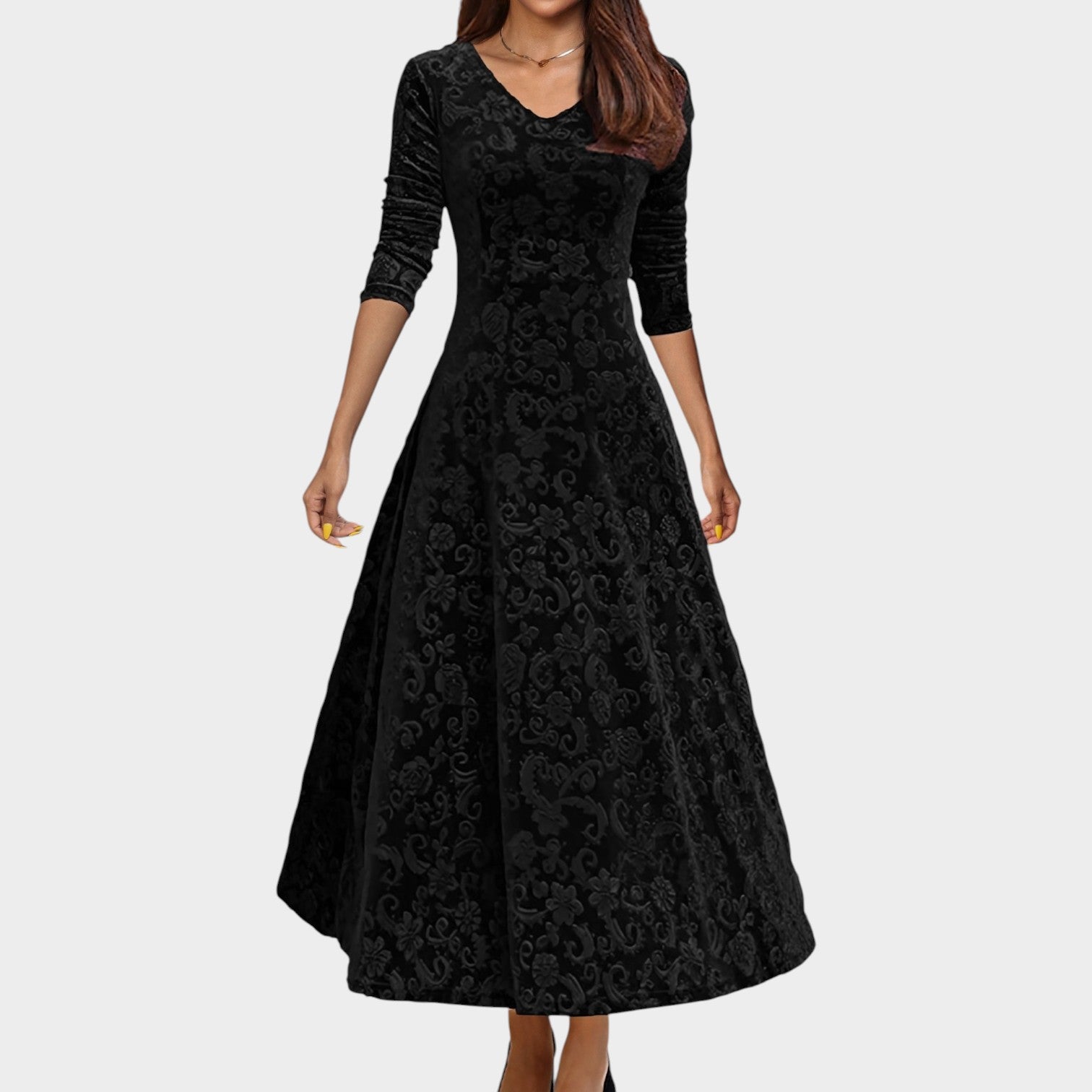 Velvet Lace Midi Formal Dress