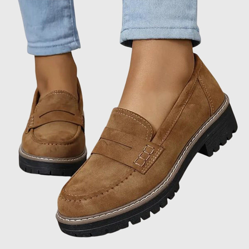 Women’s Suede Loafers Slip-On Penny Strap Lug Sole