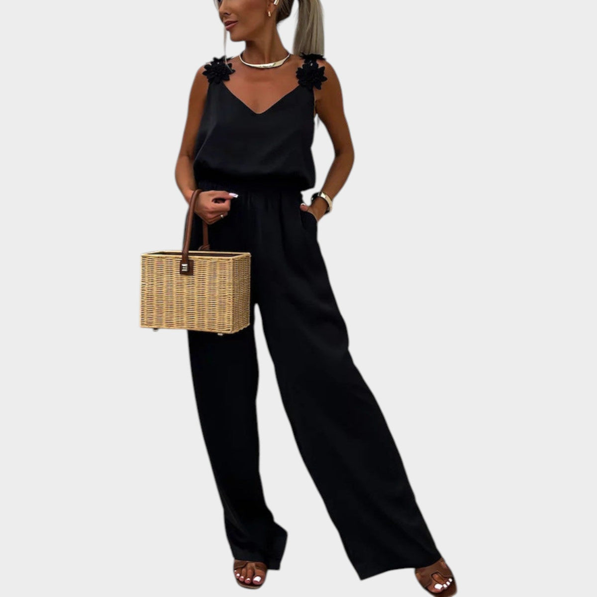 Women's Floral Strap Wide-Leg Jumpsuit