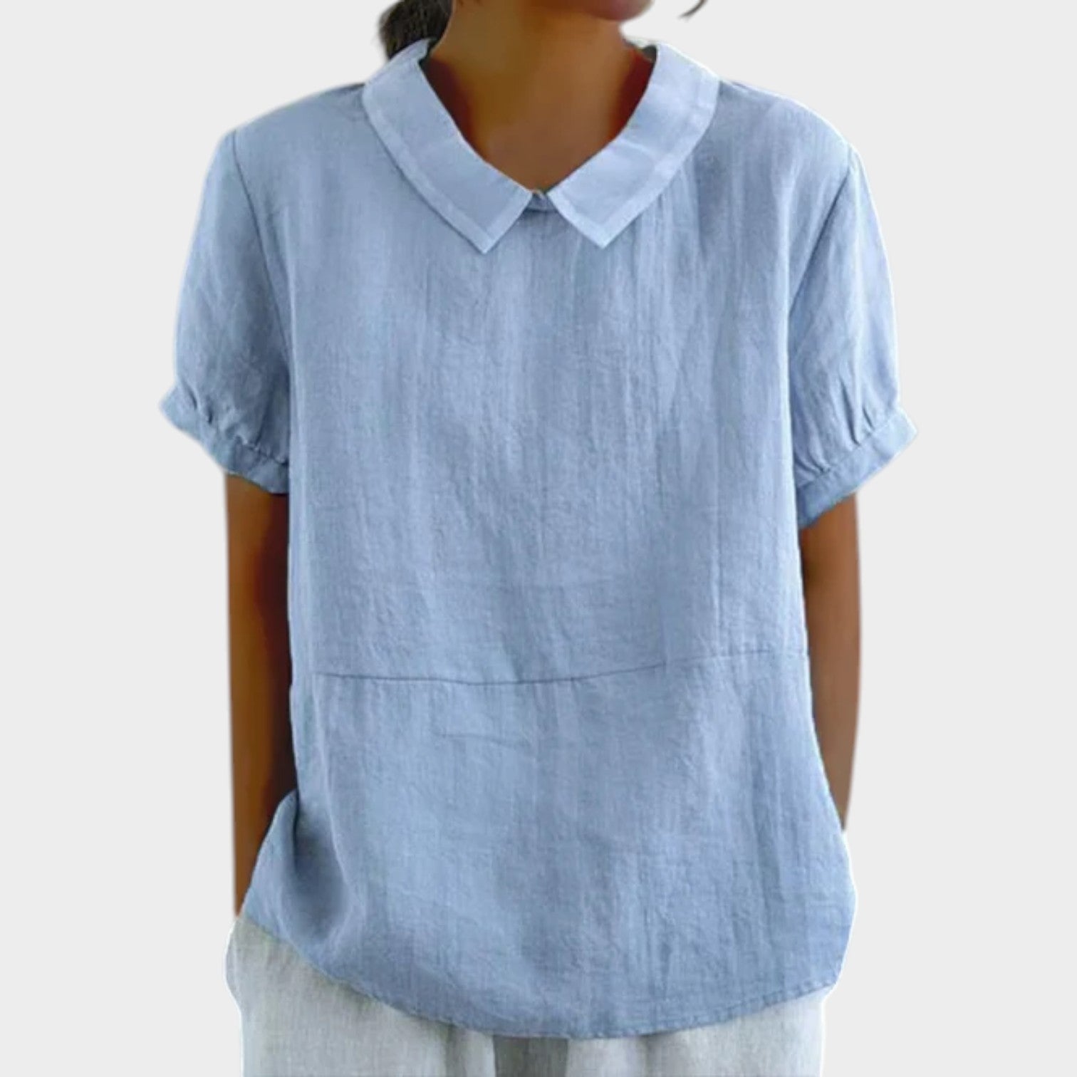 Collared Short Sleeve Blouse