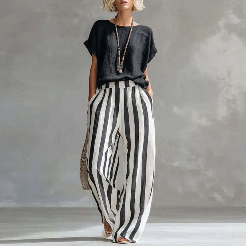 Beatrice | Women's Striped Wide-Leg Two-Piece Outfit