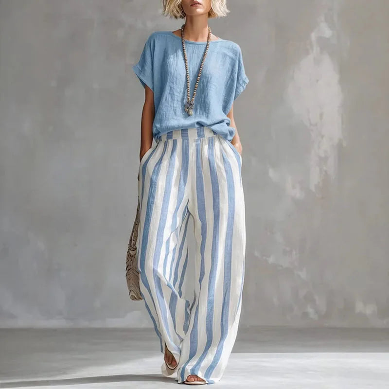 Beatrice | Women's Striped Wide-Leg Two-Piece Ensemble