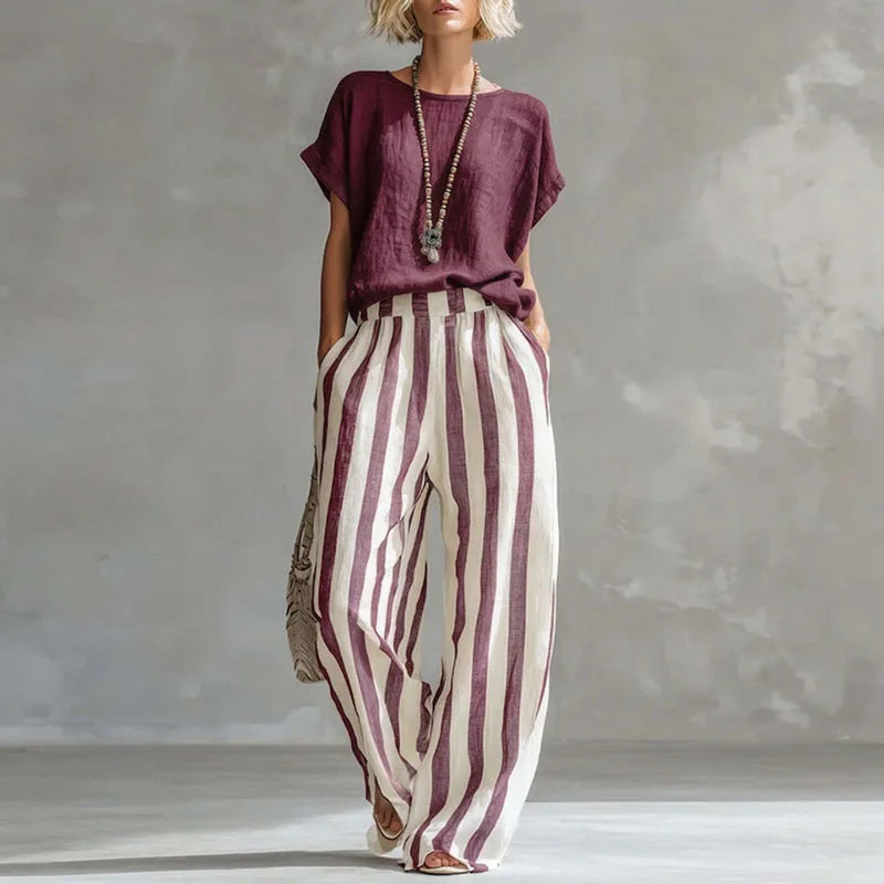 Beatrice | Women's Striped Wide-Leg Two-Piece Ensemble