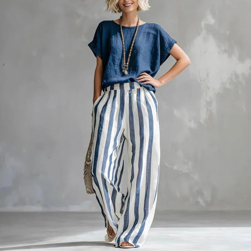 Beatrice | Women's Striped Wide-Leg Two-Piece Ensemble