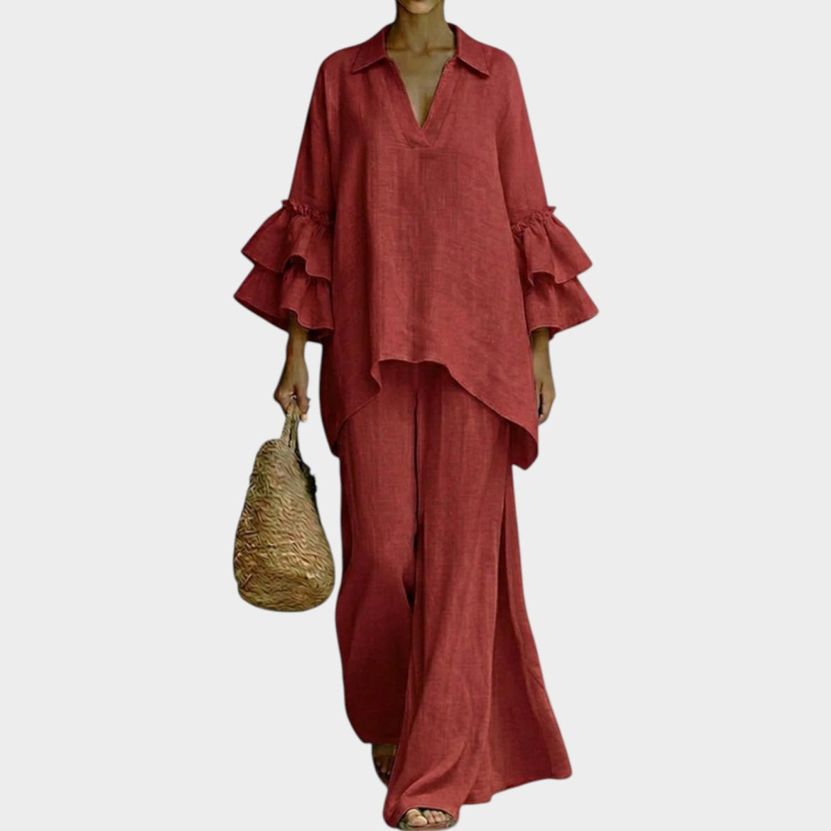 Women's Ruffle Sleeve Two Piece Matching Set