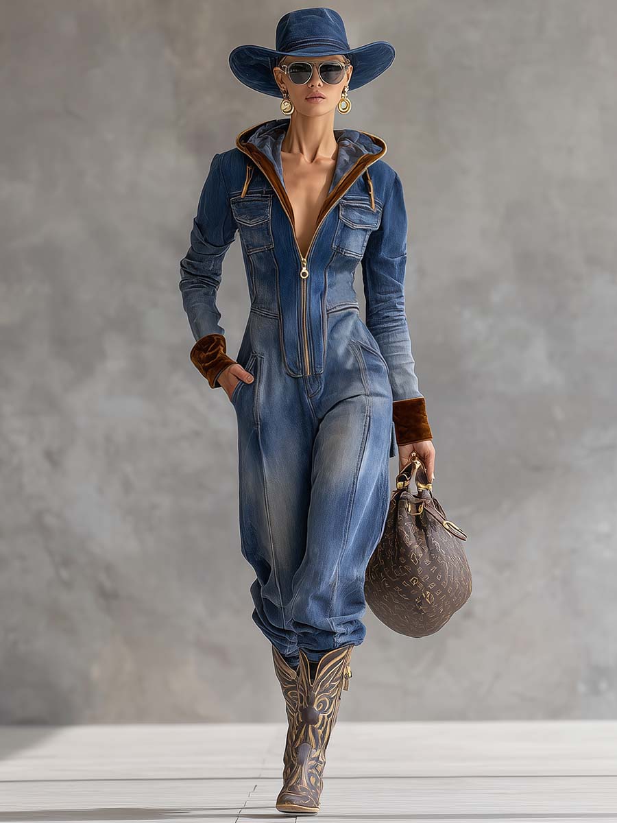 Brenna | Women's Long Sleeve Hooded Zip-Up Jumpsuit