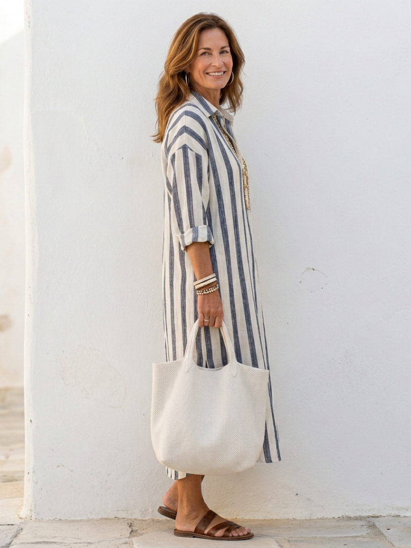 Brielle | Women's Striped Long Sleeve Midi Dress