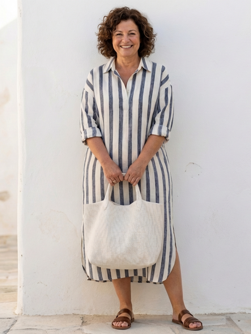 Brielle | Women's Striped Long Sleeve Midi Dress