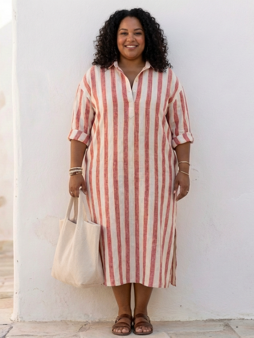 Brielle | Women's Striped Long Sleeve Midi Dress