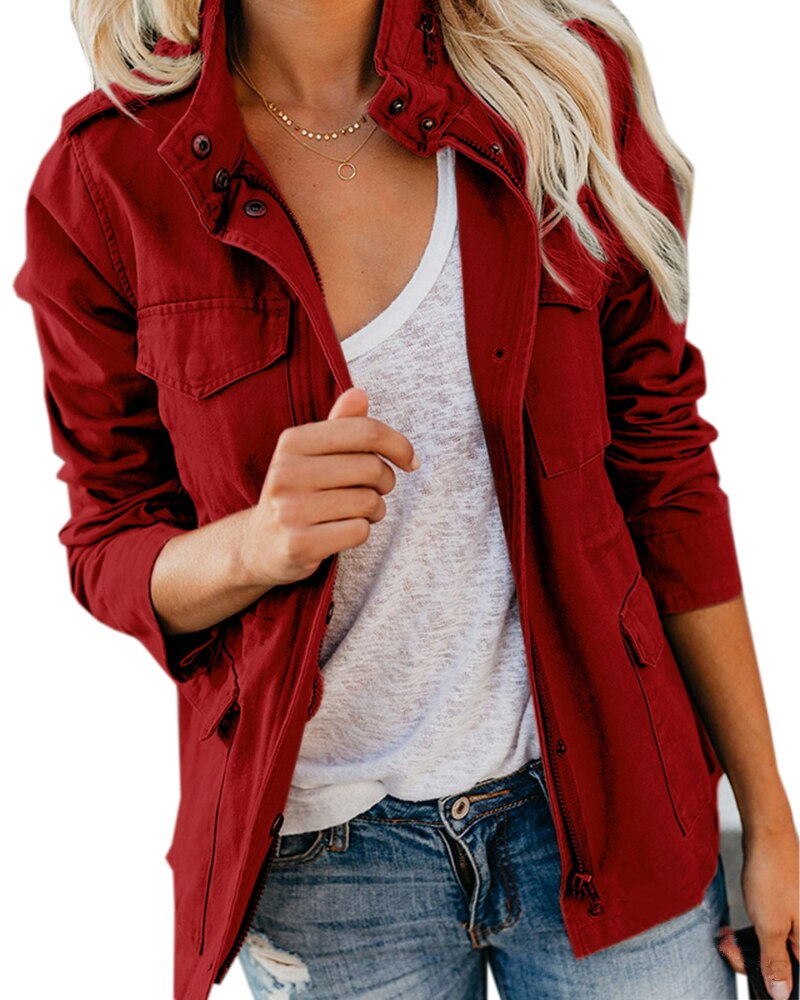 Brynn | Women's Khaki Utility Jacket with Zip Front