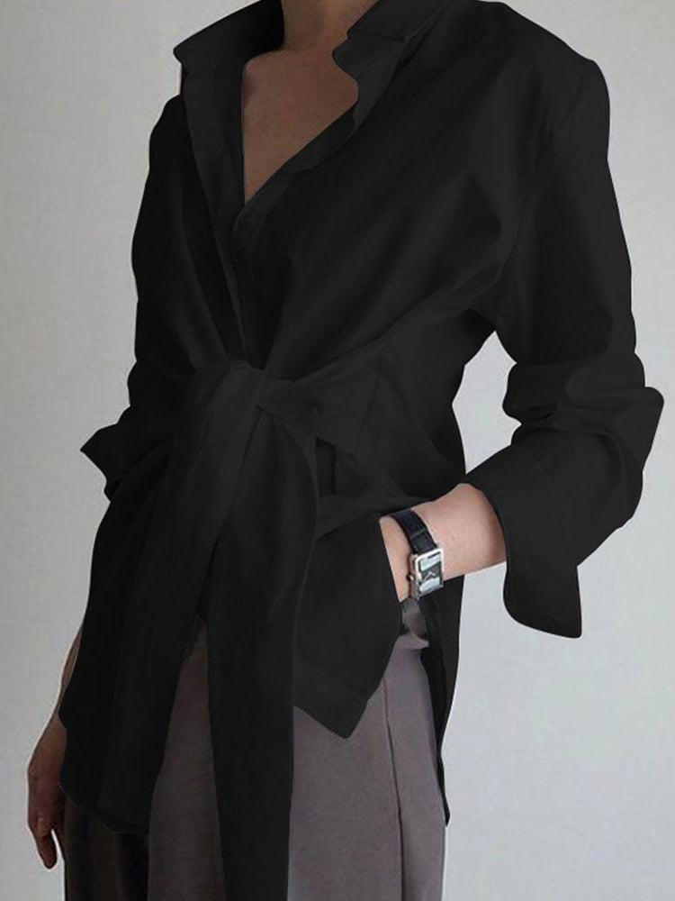 Monroe | Women's Long Sleeve Button-Down Blouse with Tie Waist