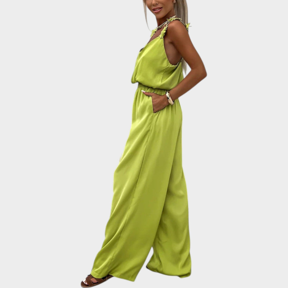 Women's Floral Strap Wide-Leg Jumpsuit