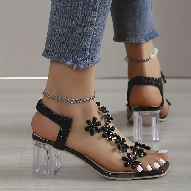 Serene | Women's Block Heel Sandals with Rhinestone Accents