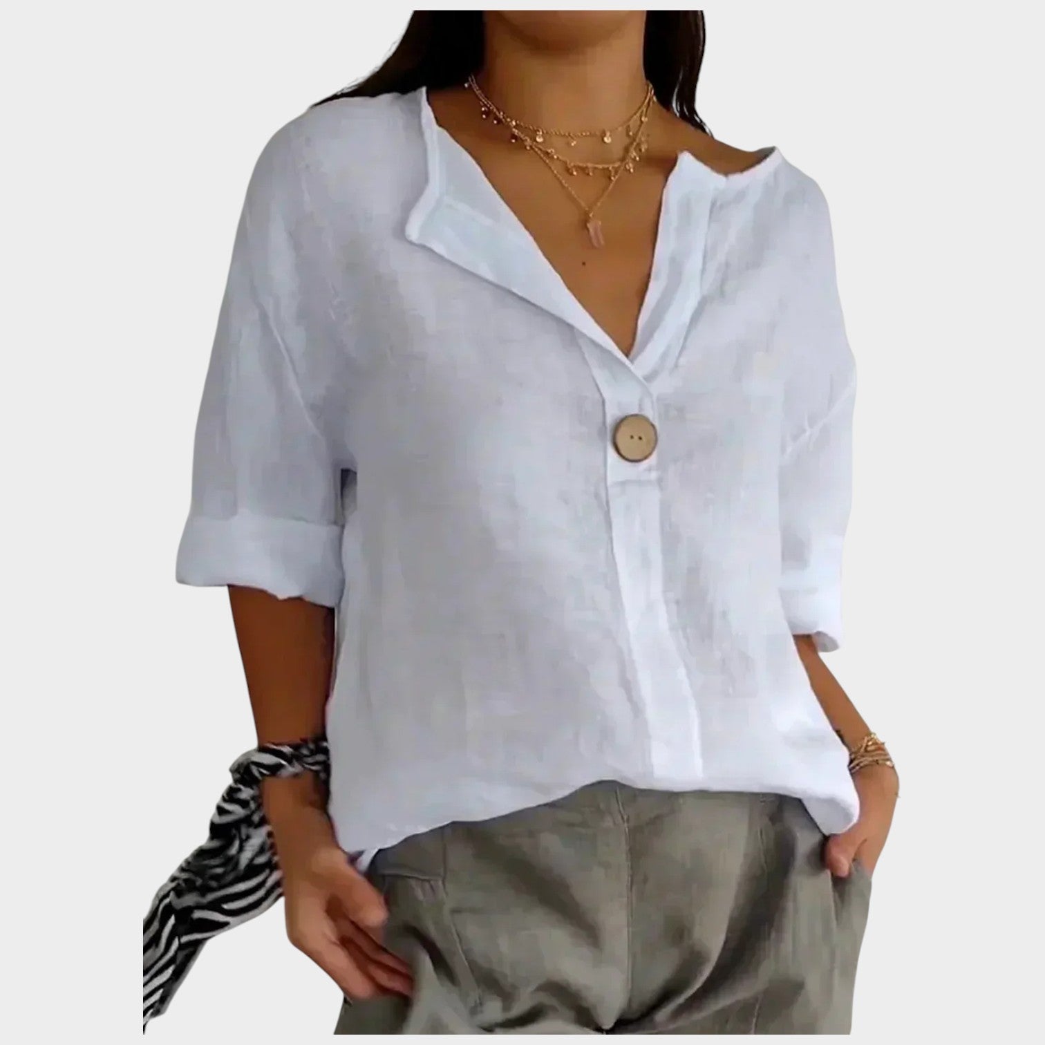 3/4 Sleeve V-Neck Blouse