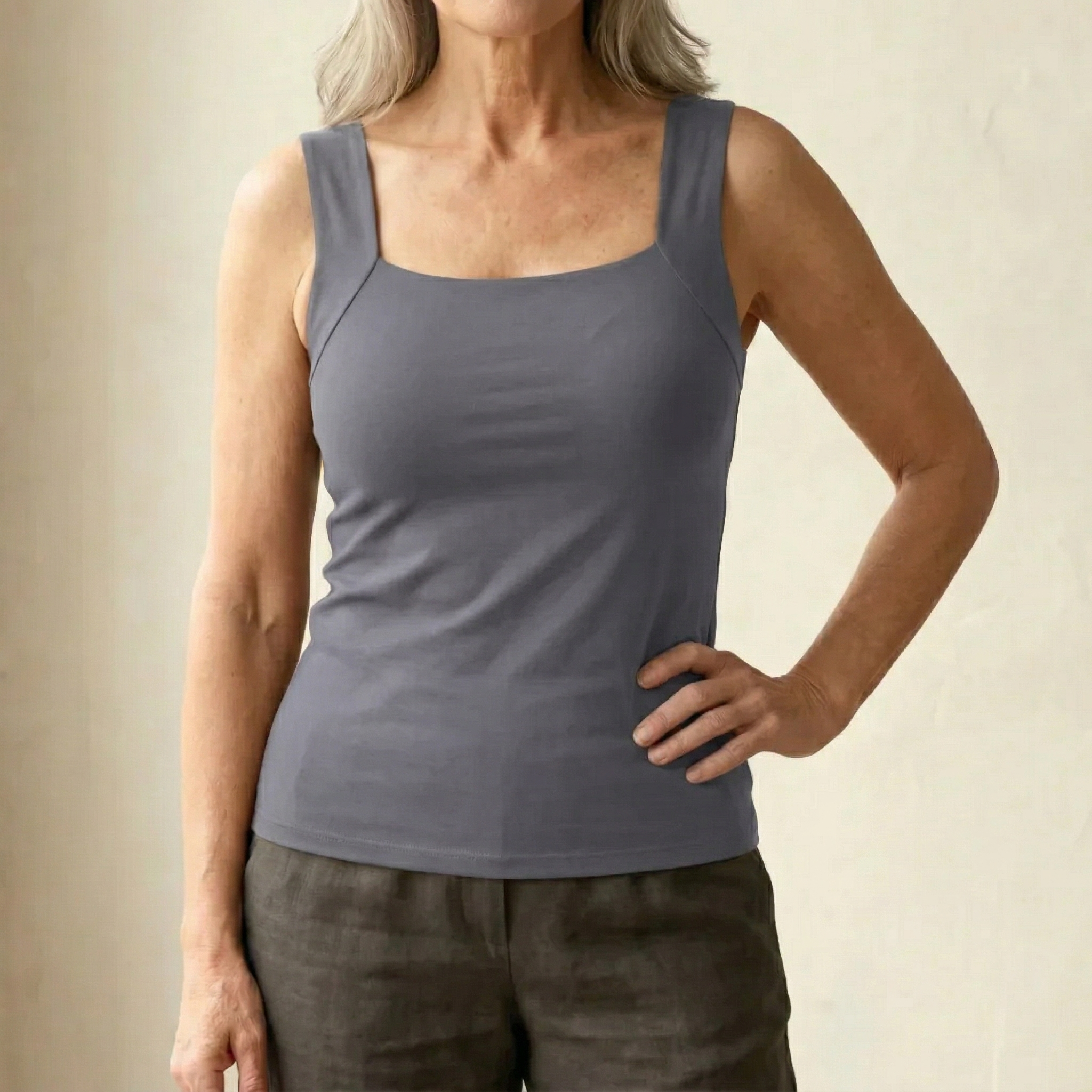 Calista | Women's Square Neck Tank Top with Built-In Bra