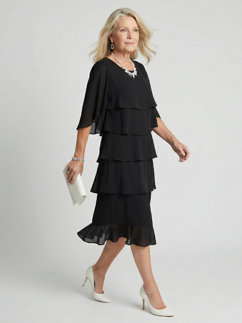 Cassia | Women's Midi Dress with Tiered Flutter Sleeves